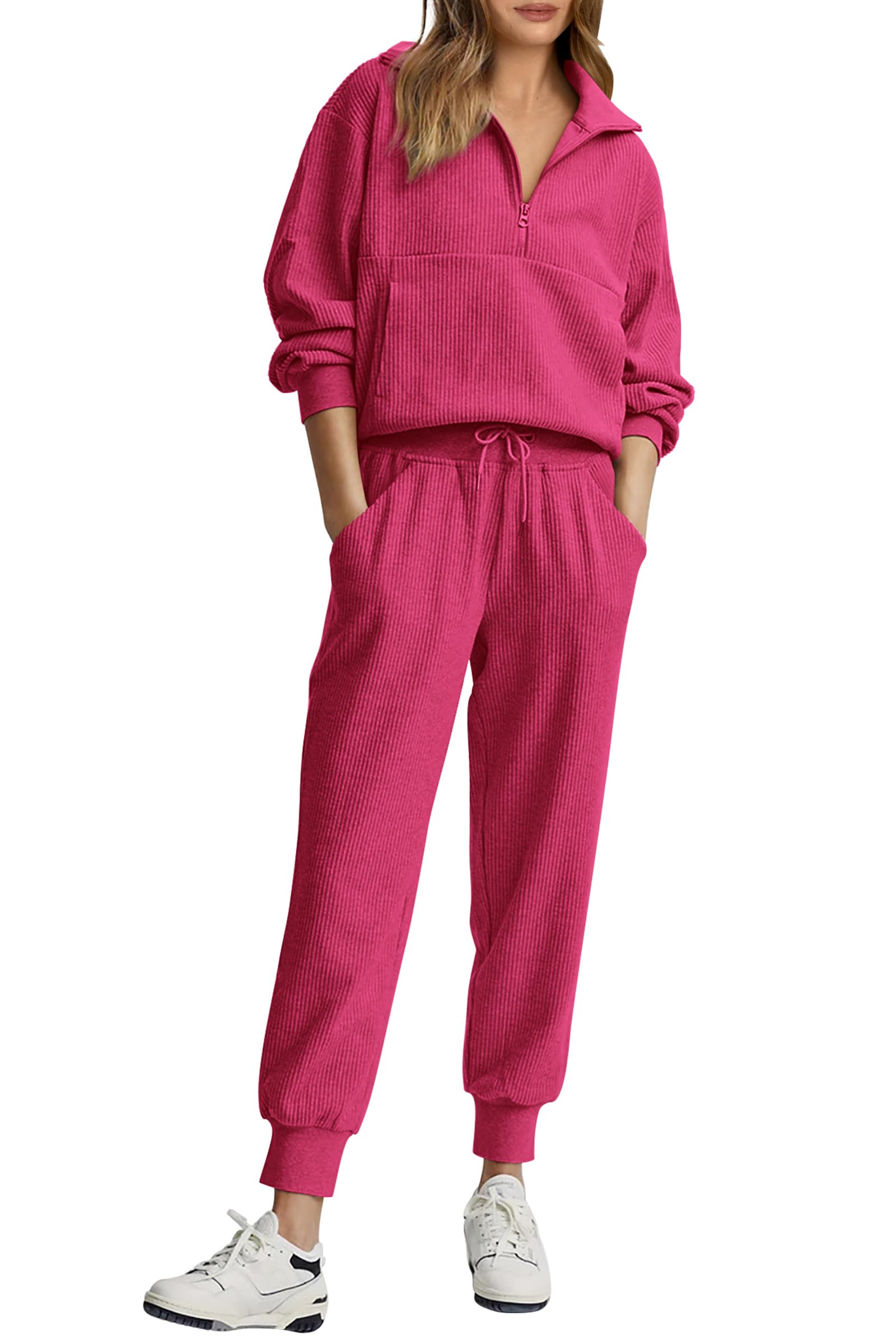 Womens 2 Piece Long Sleeve Half Zip Pullover Fall Tracksuit Sweatsuits Set
