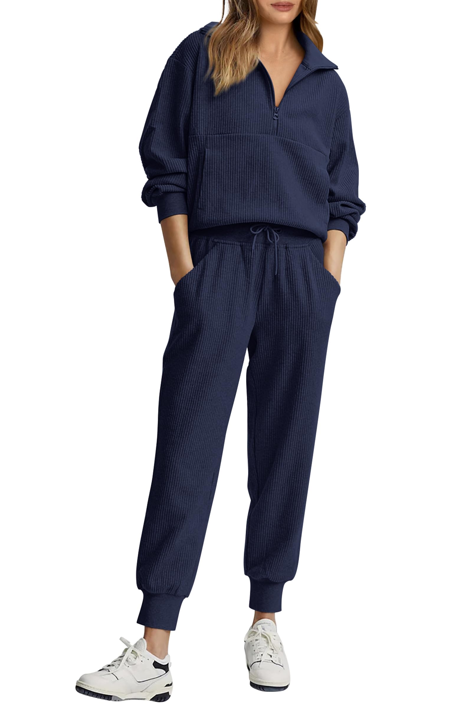 Womens 2 Piece Long Sleeve Half Zip Pullover Fall Tracksuit Sweatsuits Set