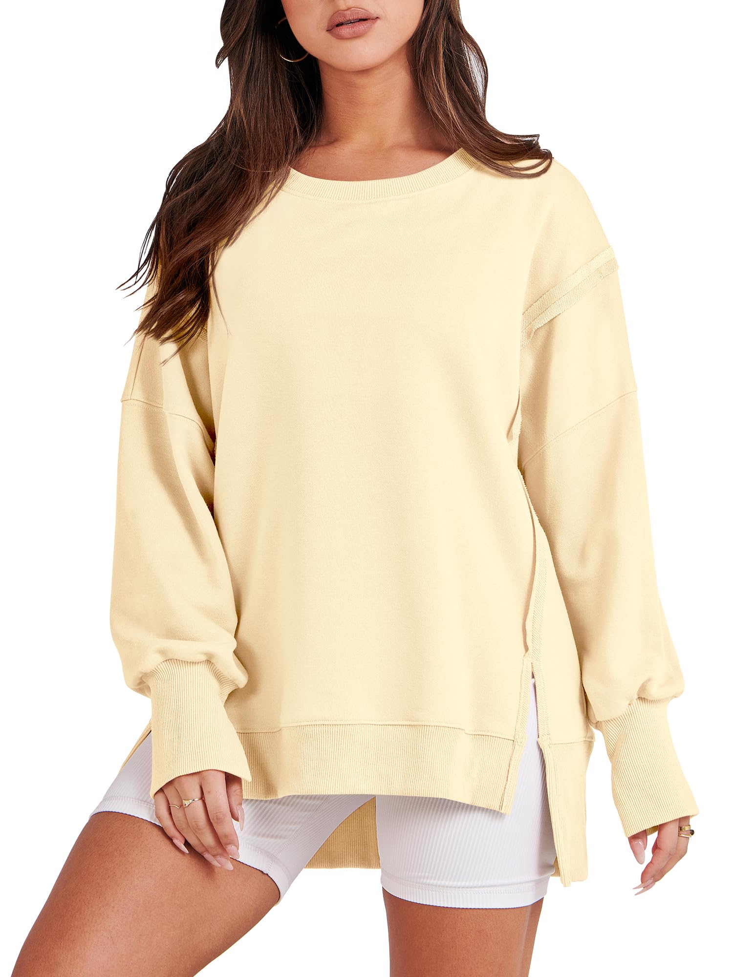 2024 New Women's Oversized Crew Neck Sweatshirt Slit Pullover(buy 2 10% OFF)