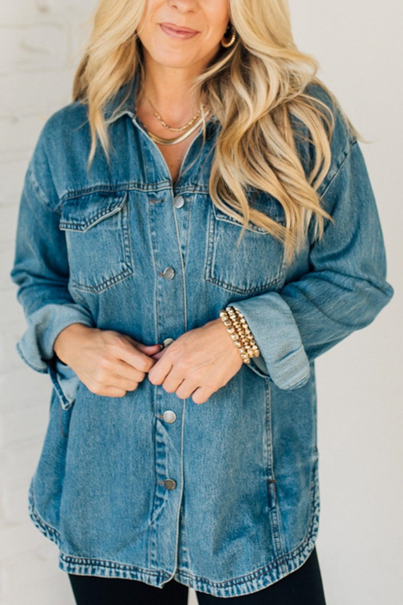 Lightweight Mineral Wash Denim Shacket (Buy 2 Free Shipping)