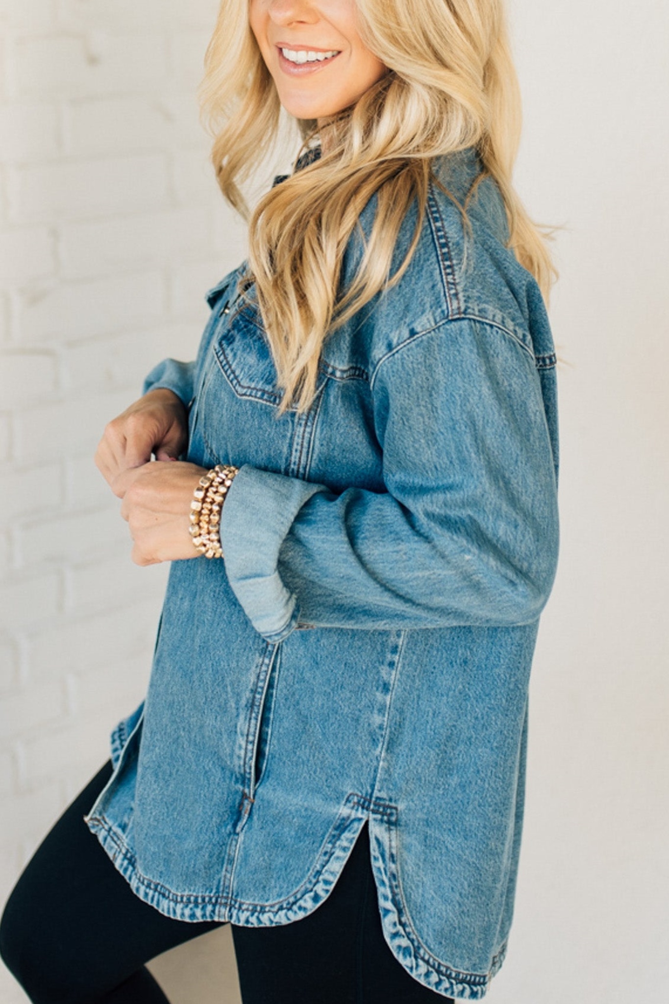 Lightweight Mineral Wash Denim Shacket (Buy 2 Free Shipping)