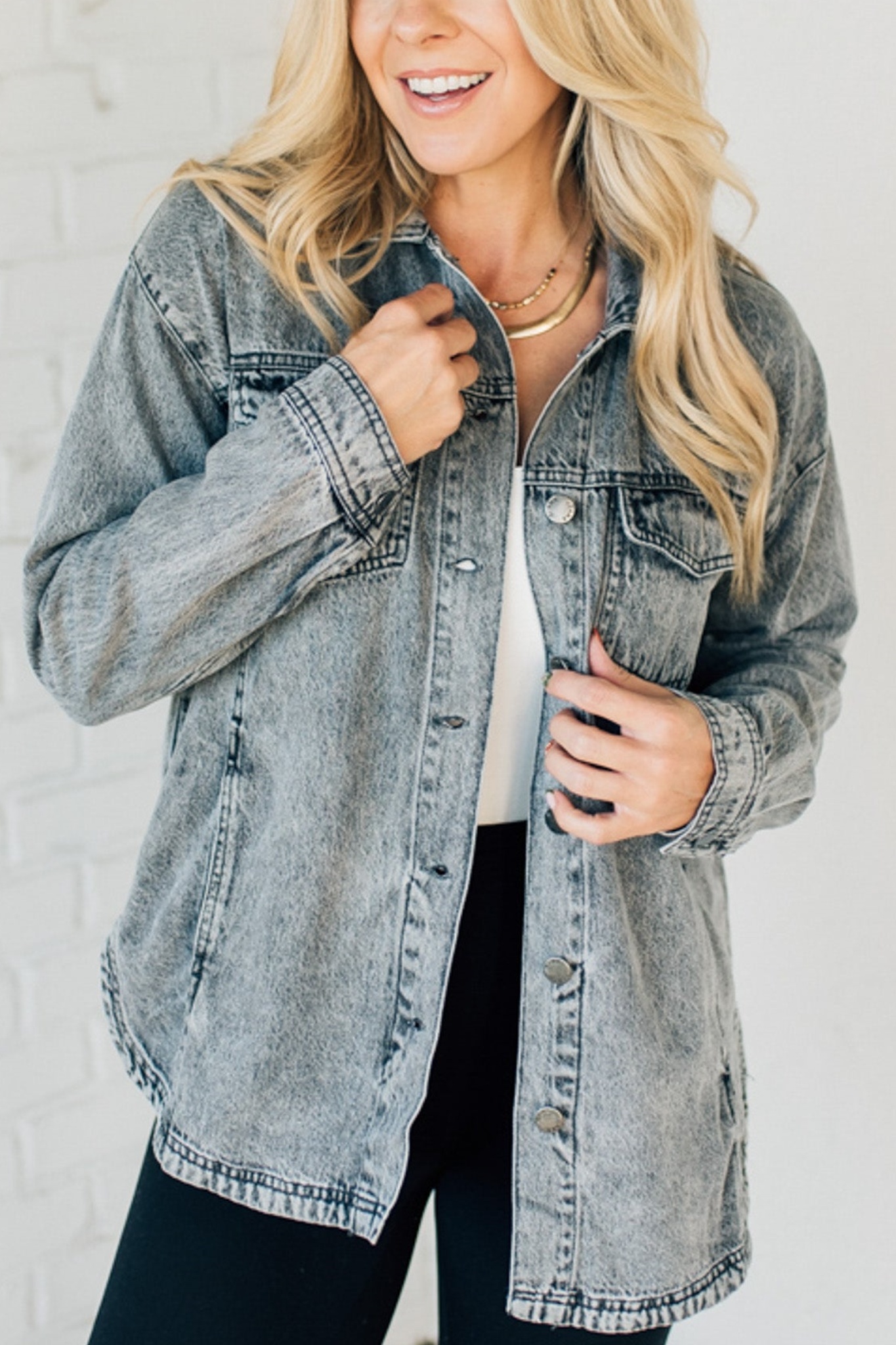 Lightweight Mineral Wash Denim Shacket (Buy 2 Free Shipping)