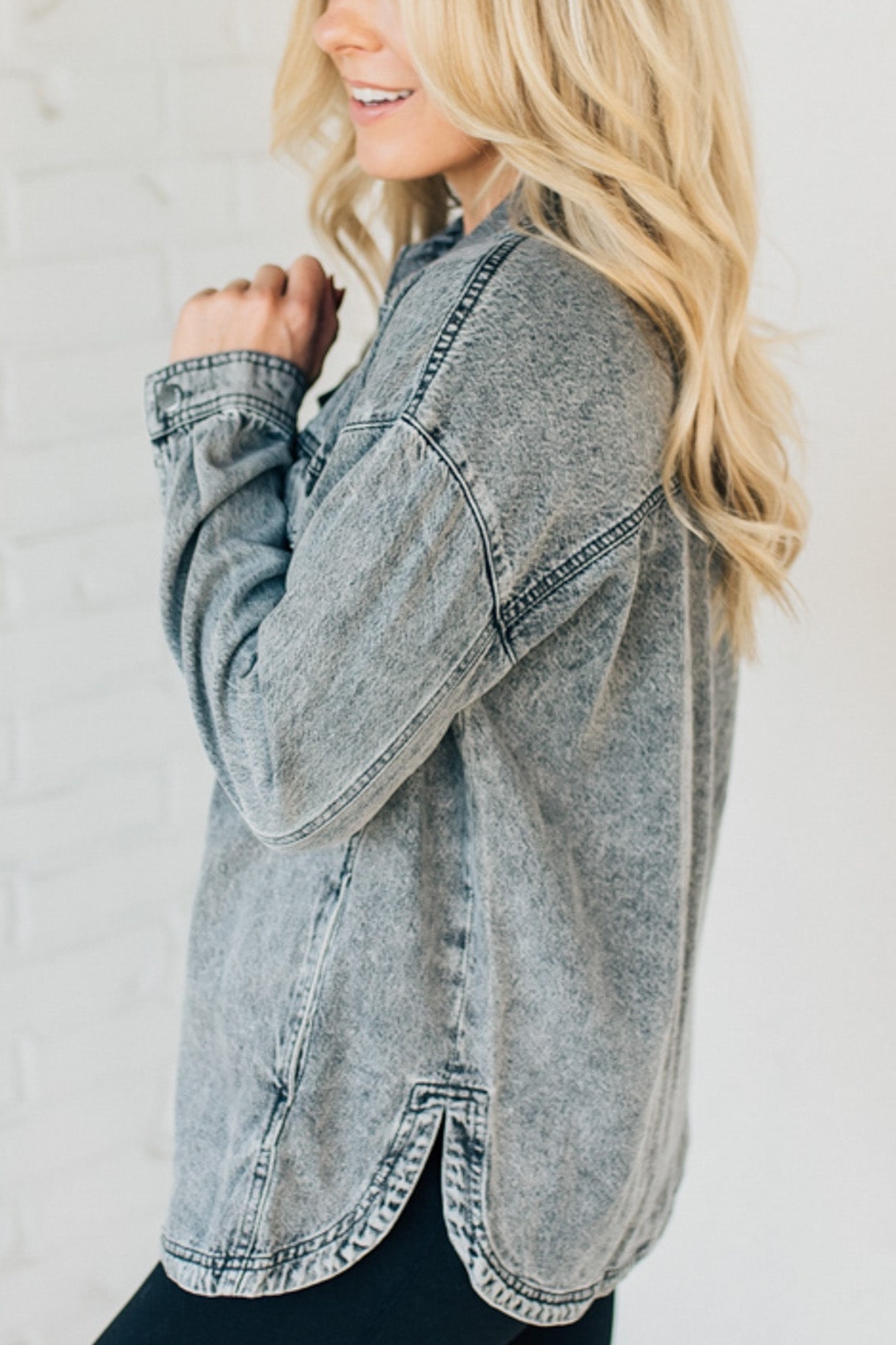 Lightweight Mineral Wash Denim Shacket (Buy 2 Free Shipping)