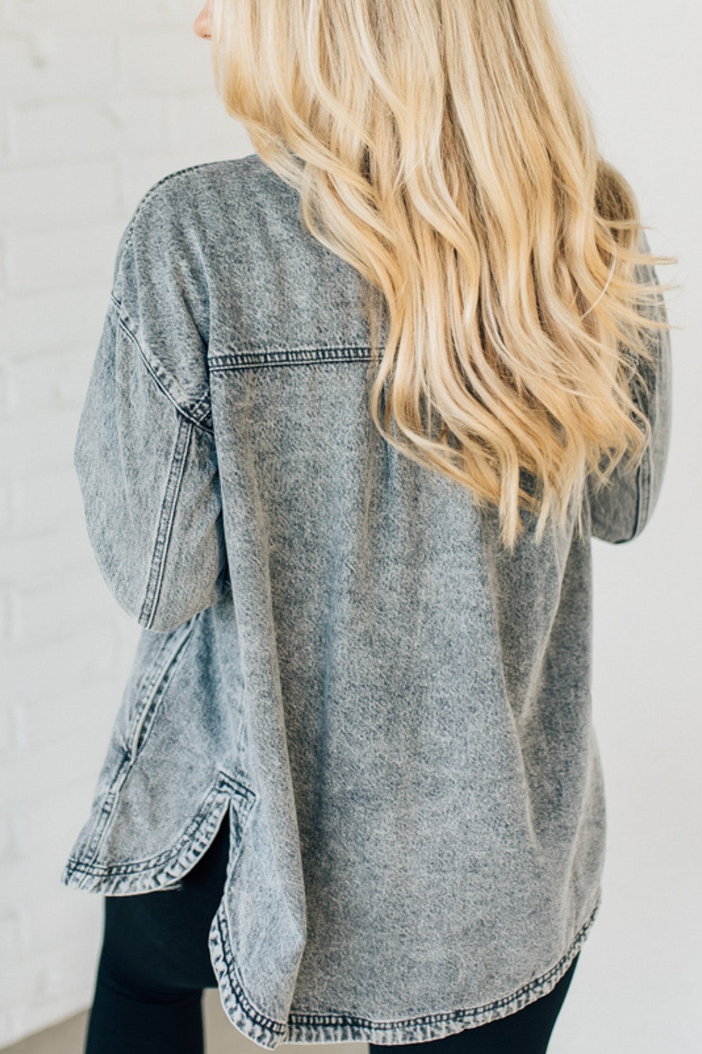 Lightweight Mineral Wash Denim Shacket (Buy 2 Free Shipping)