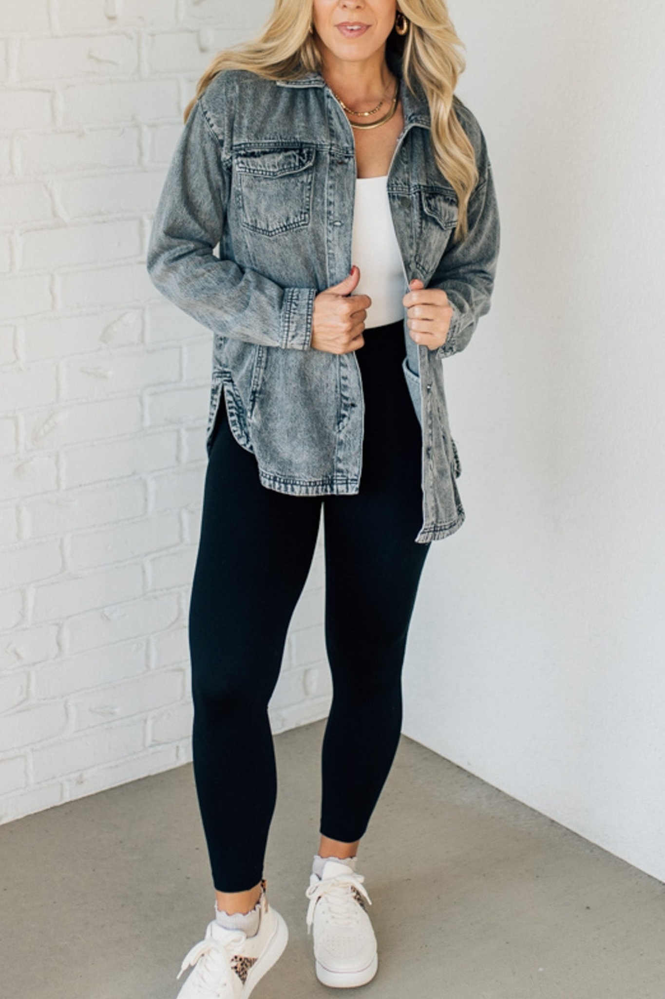 Lightweight Mineral Wash Denim Shacket (Buy 2 Free Shipping)