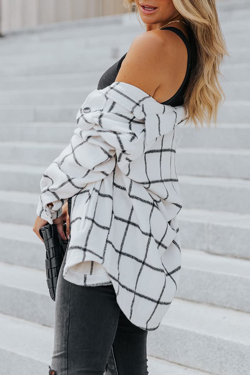 Women's Fall Flannel Plaid Button Down Long Sleeve Shirts Jackets