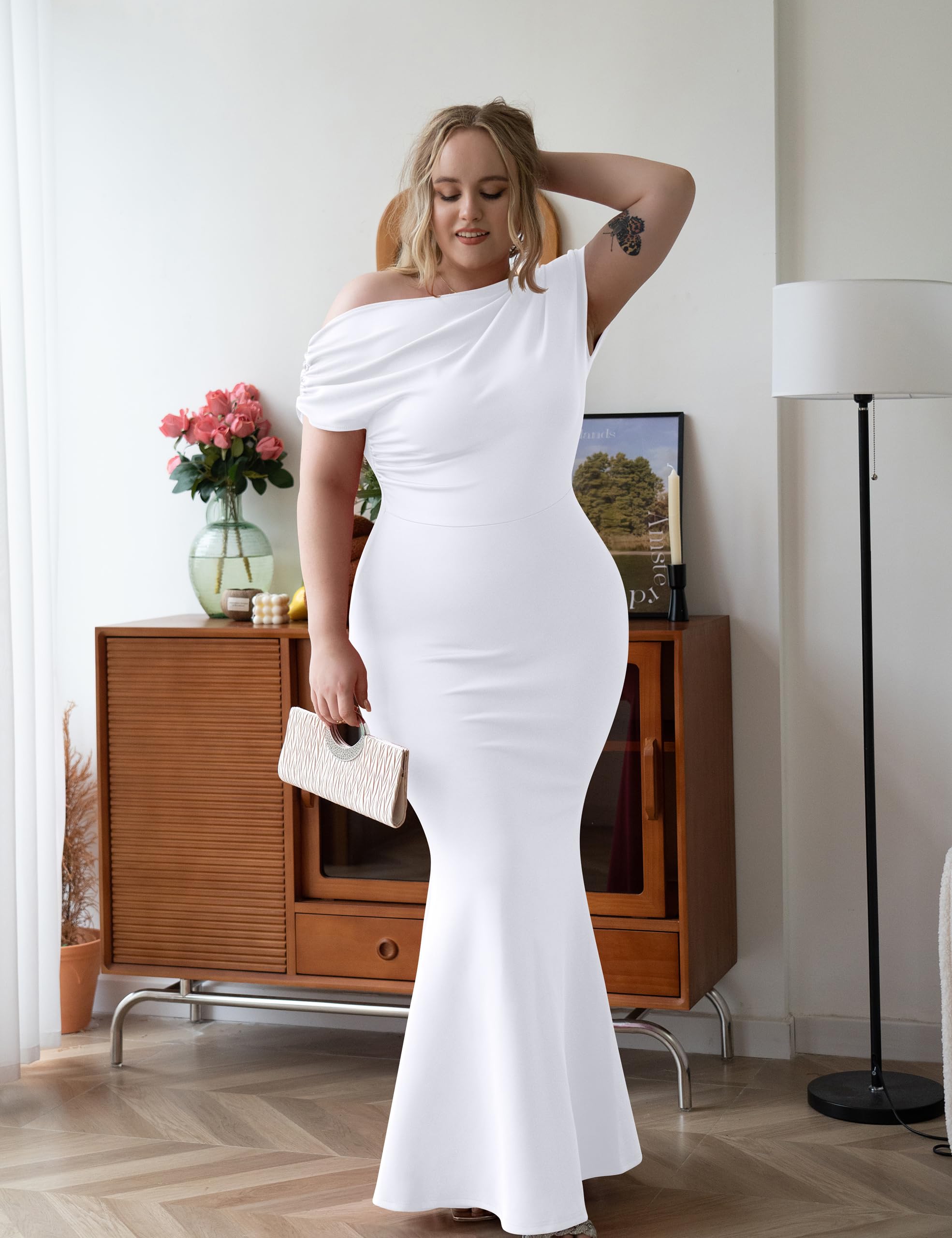 Women's Elegant Sleeveless Off Shoulder Bodycon Long Formal Party Evening Dress