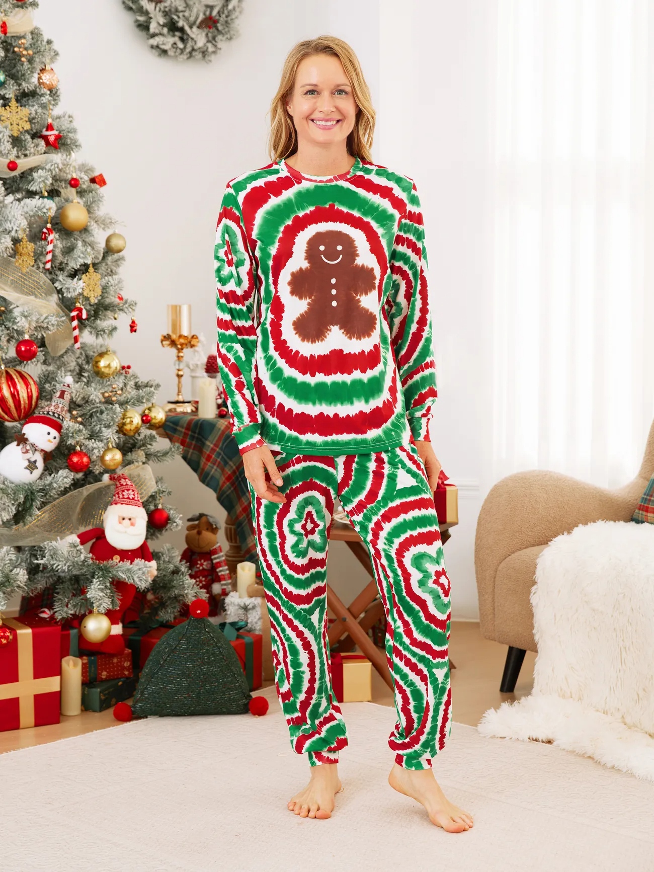 🎁🎄Christmas Sale-Christmas Family Red&Green Tie-Dye Gingerbread Man Pajamas Sets