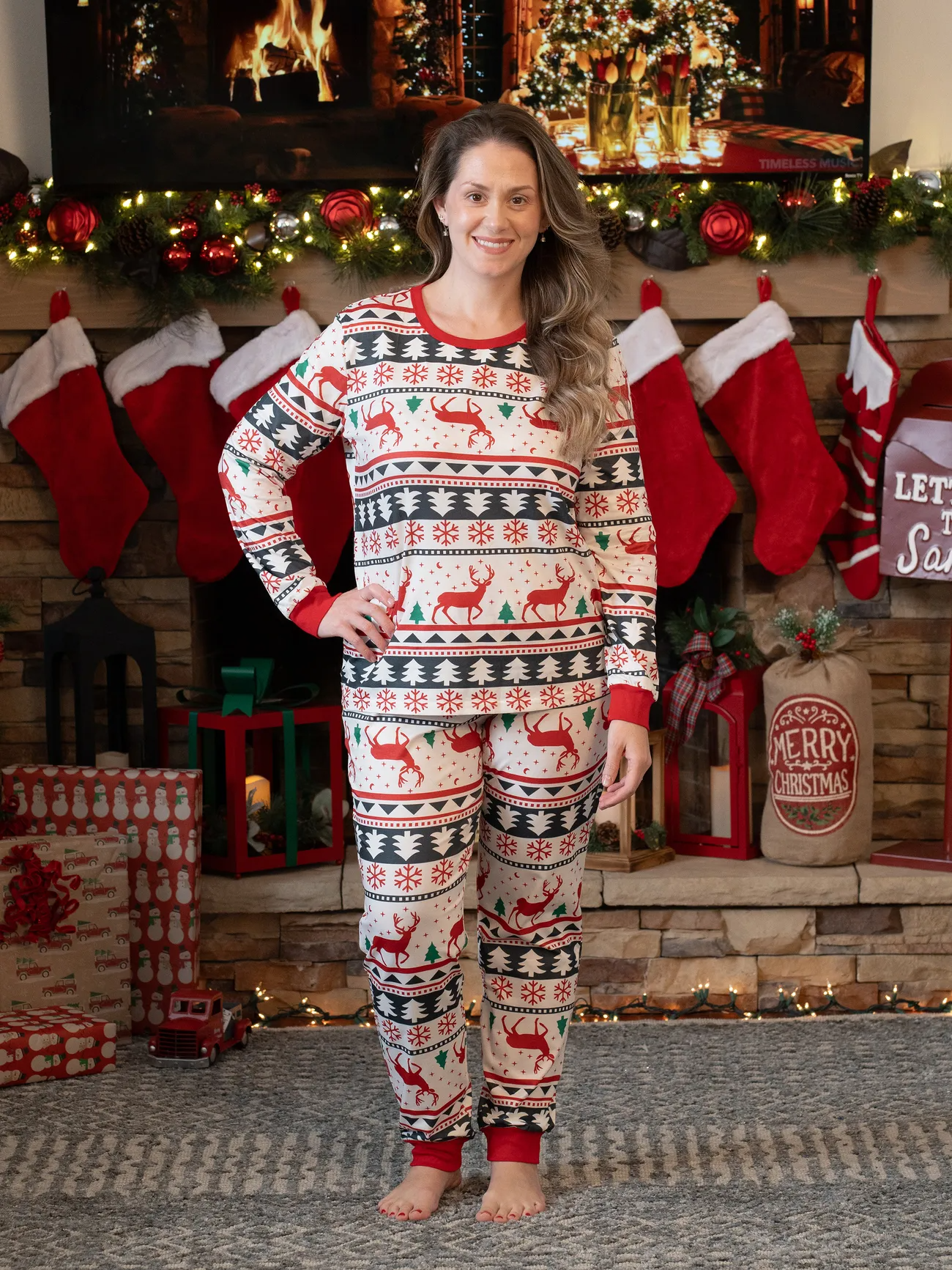 🎄Christmas All Over Reindeer Print Family Matching Long-sleeve Pajamas Sets