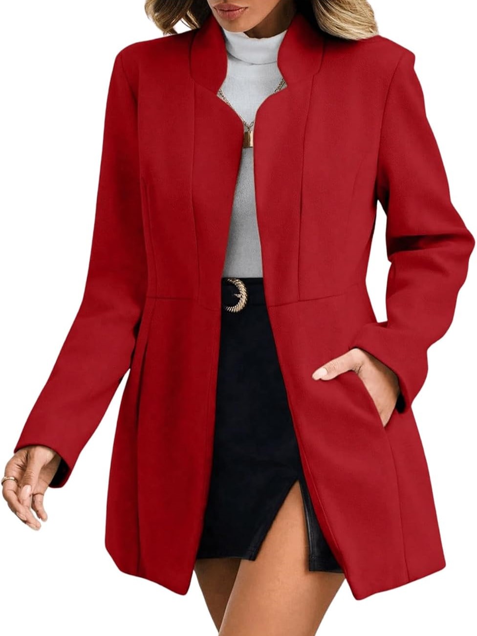 Women's Notch Lapel Slim Fit Overcoat Long Sleeve Blazer Jacket