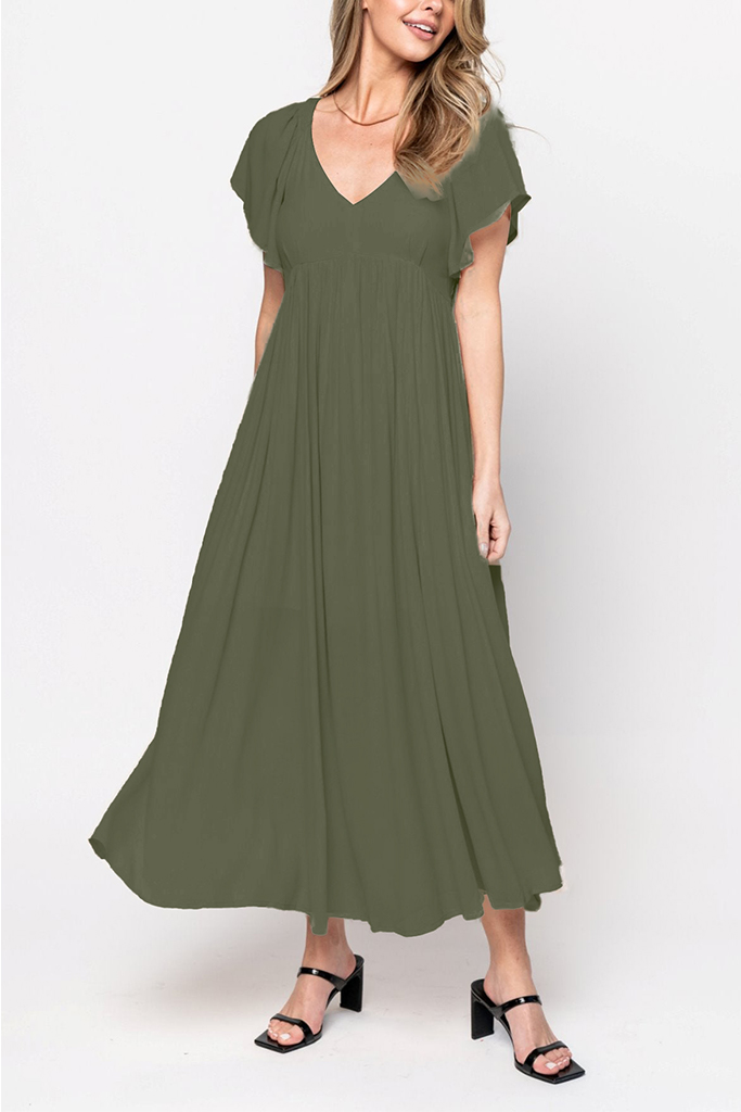 2024 Women’s V-Neck Flowing Pleated Dress