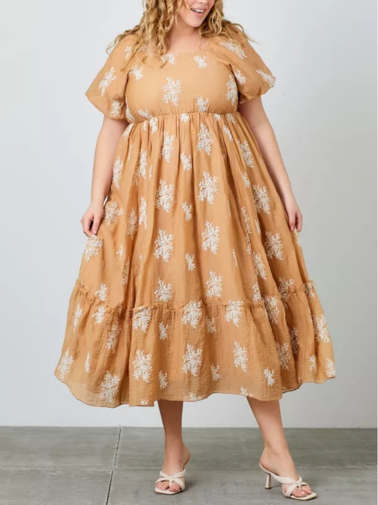 Women's Embroidered Bubble Sleeve Dress