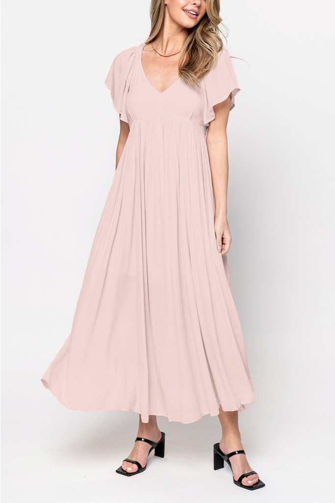 2024 Women’s V-Neck Flowing Pleated Dress