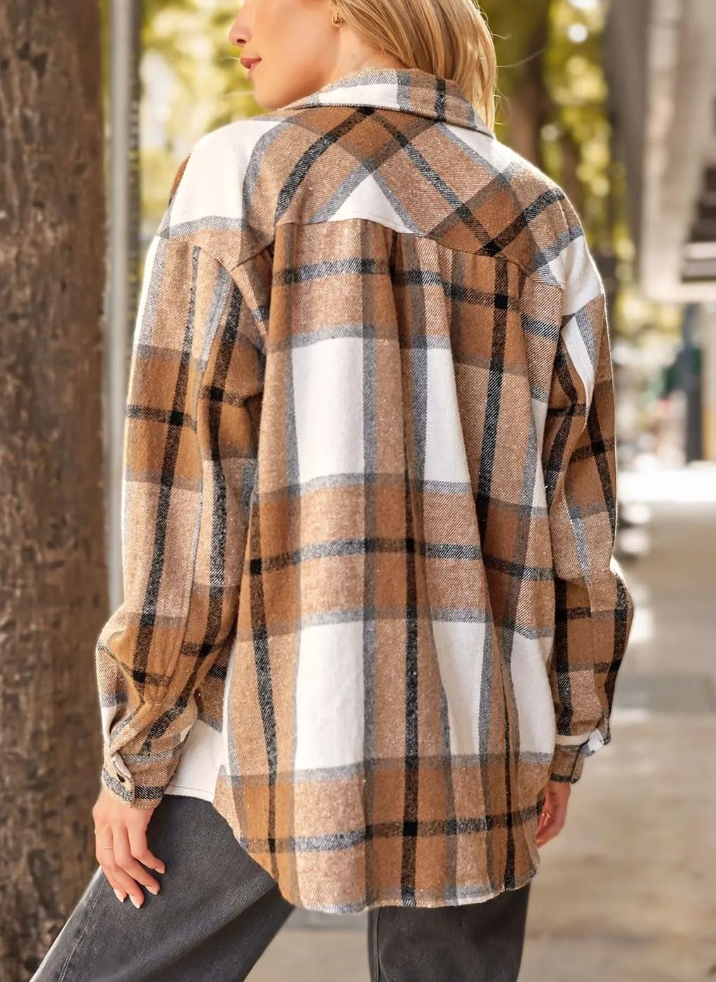 Women's Fall Flannel Plaid Button Down Long Sleeve Shirts Jackets