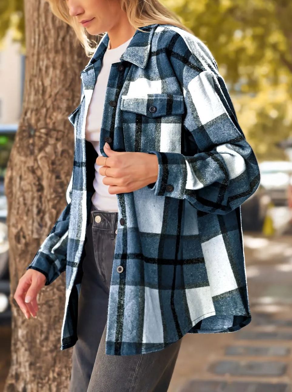 Women's Fall Flannel Plaid Button Down Long Sleeve Shirts Jackets