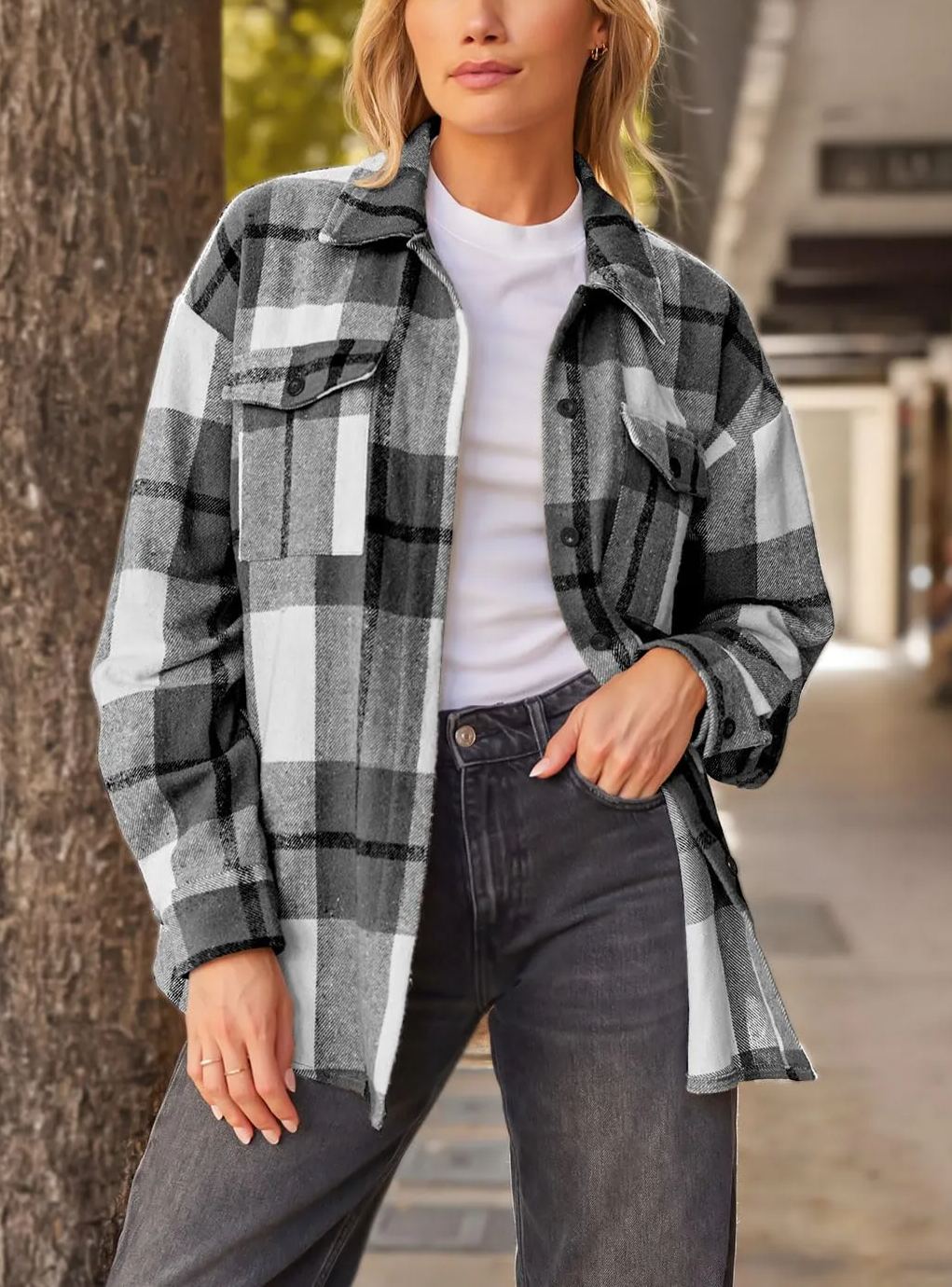Women's Fall Flannel Plaid Button Down Long Sleeve Shirts Jackets