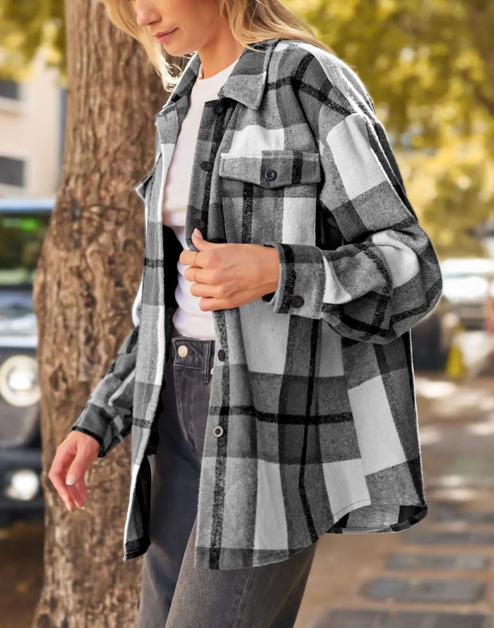 Women's Fall Flannel Plaid Button Down Long Sleeve Shirts Jackets