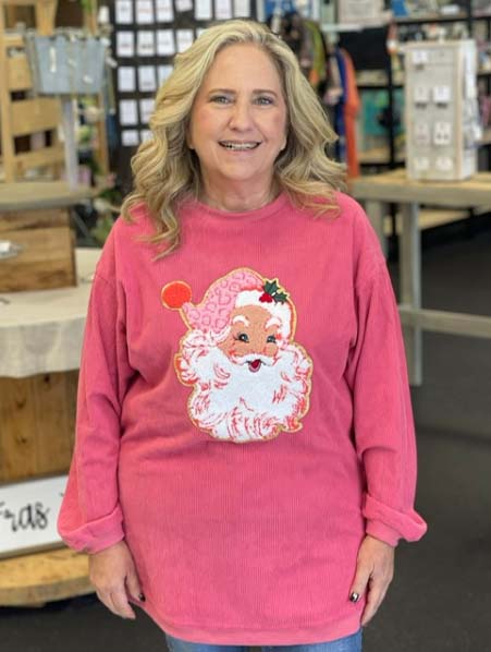 Round Neck Loose Long Sleeve Shiny Santa Pattern Shirt Pullover【Buy 2 Free Shipping】