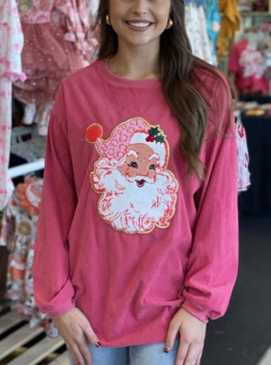 Round Neck Loose Long Sleeve Shiny Santa Pattern Shirt Pullover【Buy 2 Free Shipping】