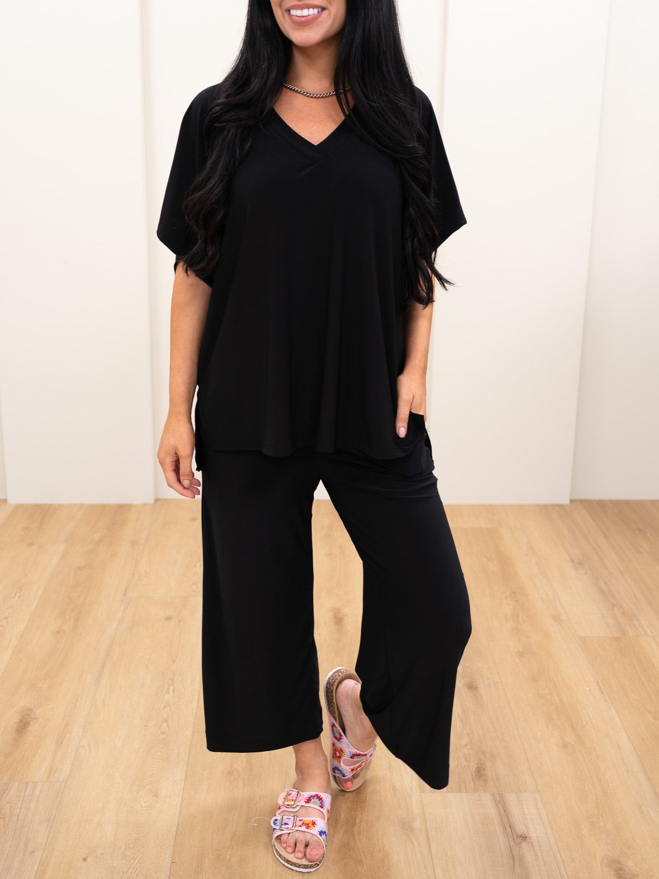 HOT SALE Casual V Neck Short Sleeved Loose Two Piece Set 