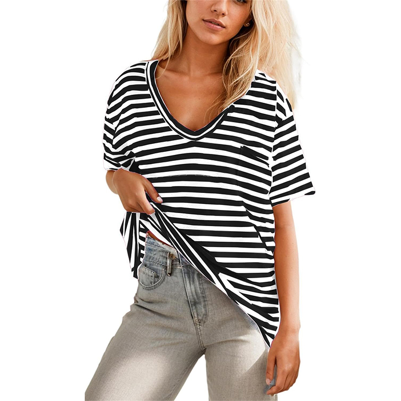 NEW 2024 Women Oversized Deep V Neck Striped Shirt✨Buy 2 Free Shipping