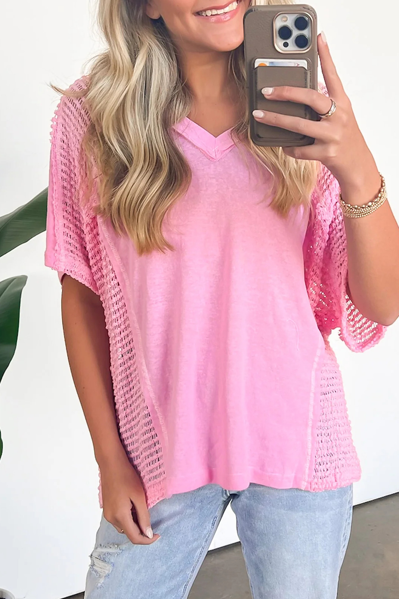 V-Neck Crochet Contrast Top(Buy 2 Free Shipping)