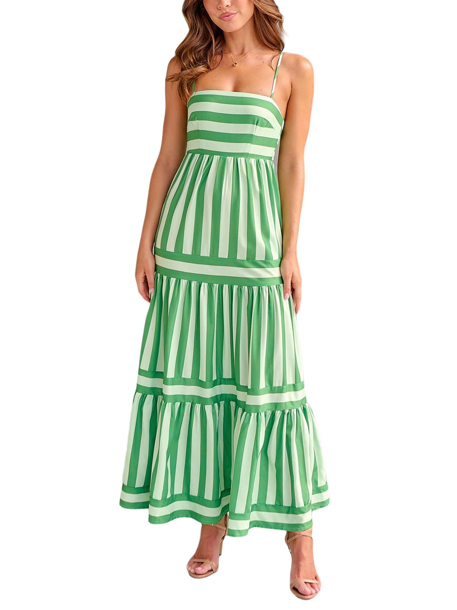 Women Striped Backless  Long Flowy Dress 