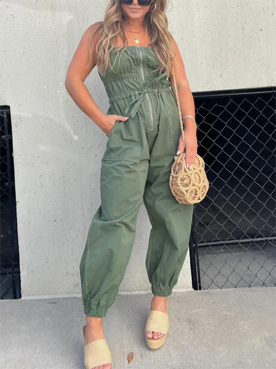 2024 Ruched Elastic Front Zipper Jumpsuit (Buy 2 Free Shipping)-hivebabe.com