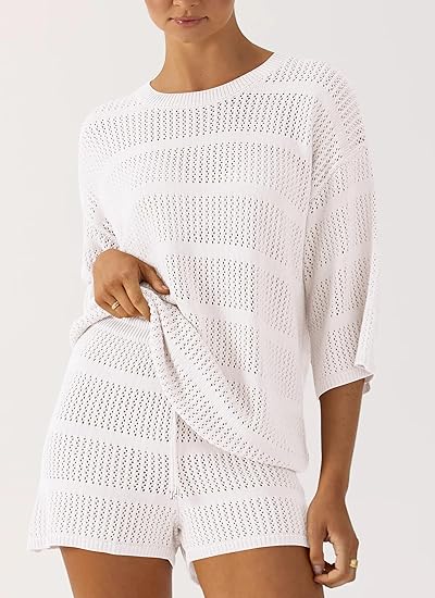 Women's Summer 2 Piece Swimsuit Coverup Hollow Out Knit-hivebabe.com