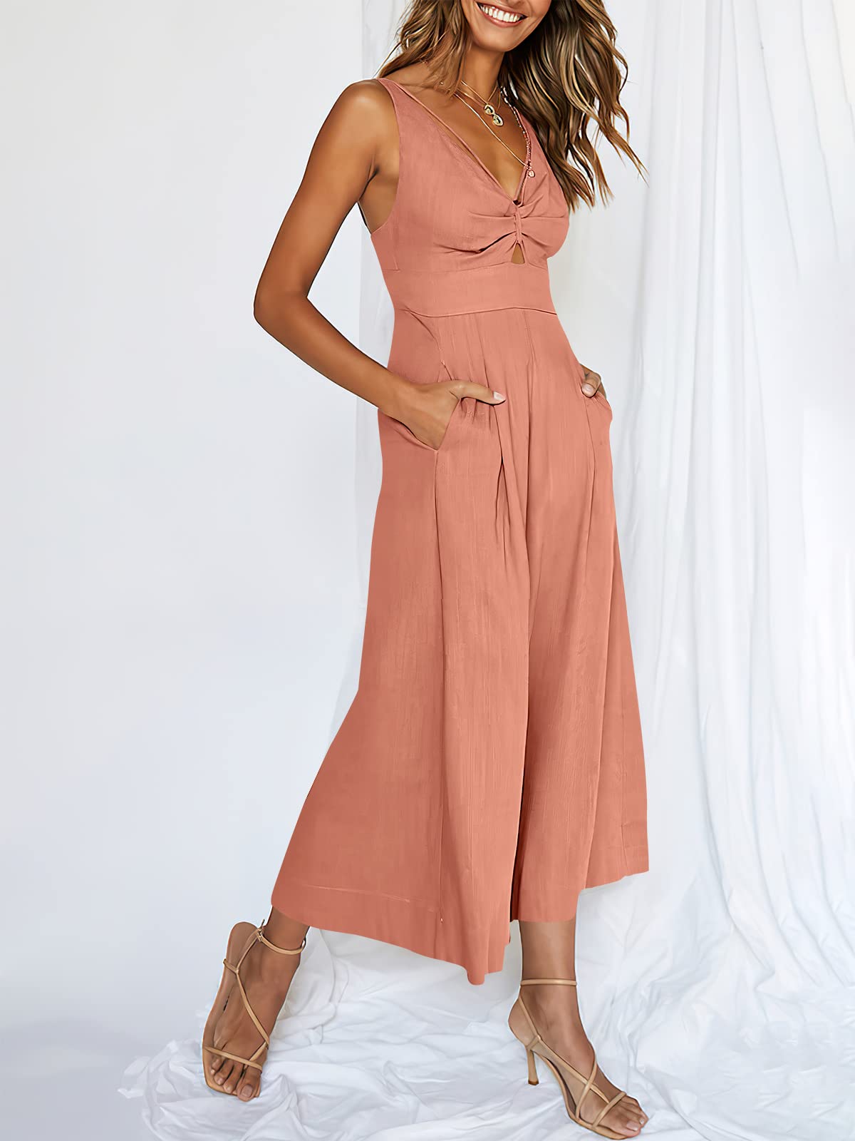 V Neck Cutout High-Waist Rompers (Buy 2 free shipping)-hivebabe.com