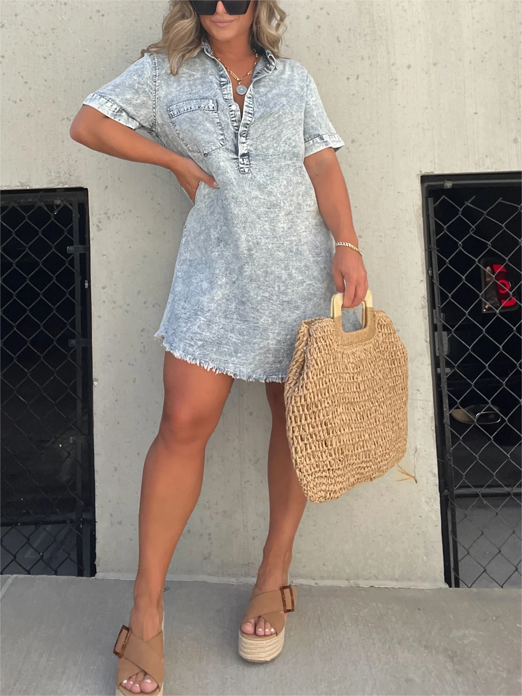 Women's Washed Shirt Dress (Buy 2 Free Shipping)-Pink Laura