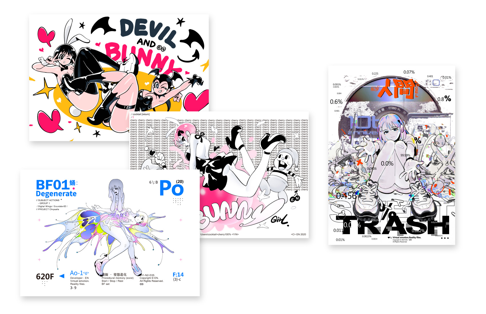 EN A-works Art giclee illustration A4 (4 sheets) - E