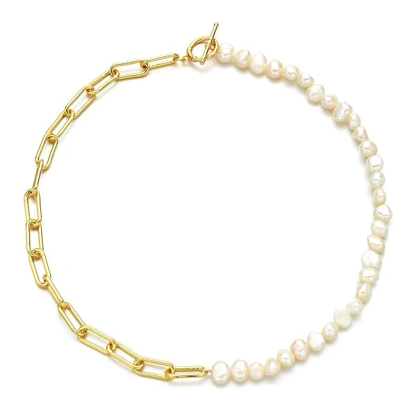 Jewelry Simple Pearl Splicing Chain OT Buckle Necklace