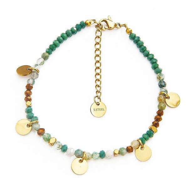 Colorful handmade bead small disc gold-plated stainless steel bracelet