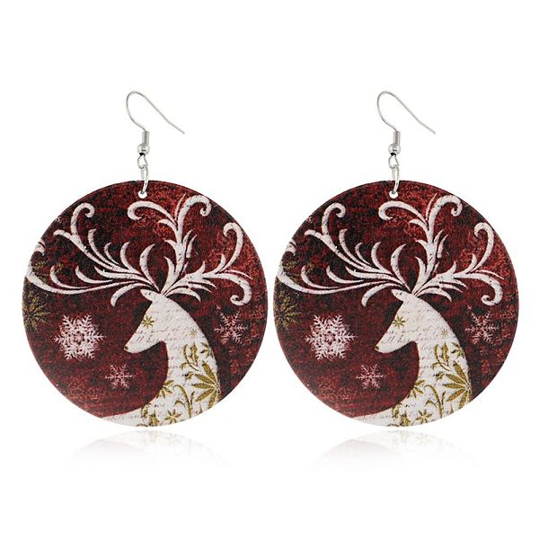 New Christmas Cartoon Print Elk Geometric Earrings