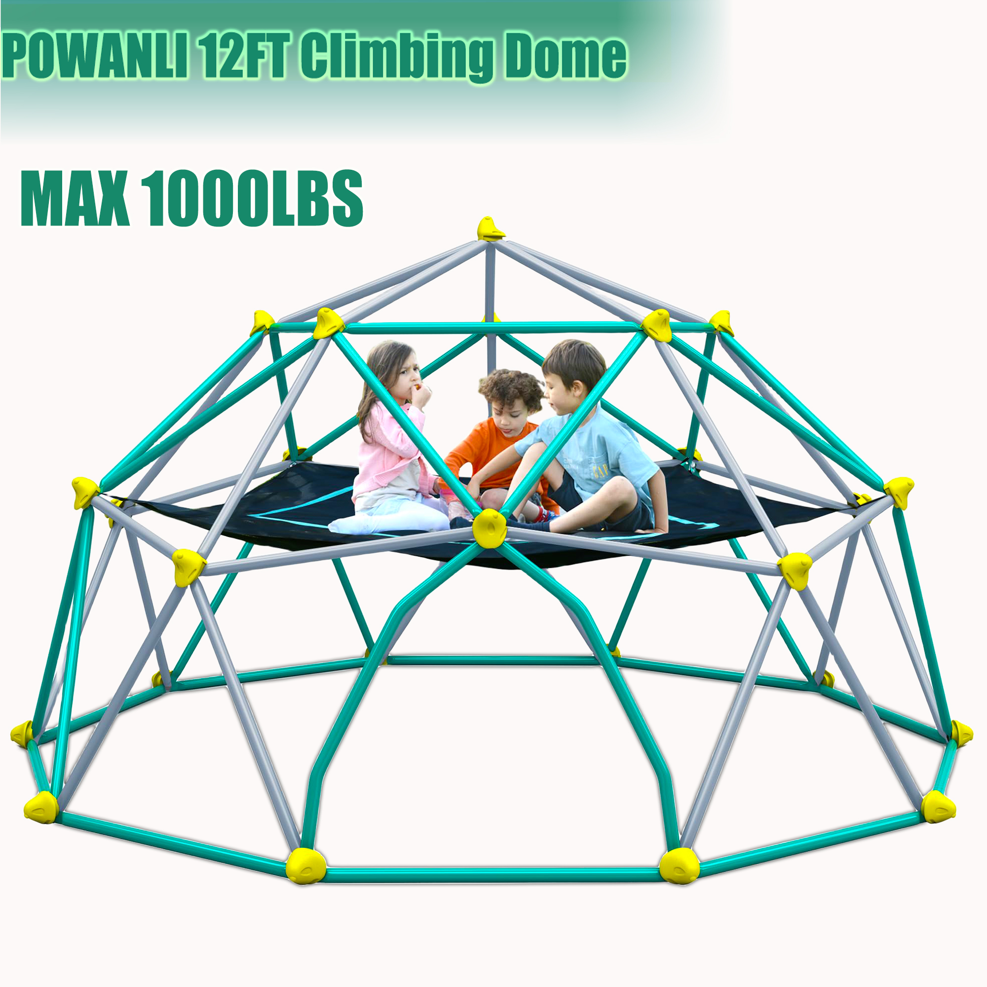 POWANLI 3-in-1 Climbing Dome,144" Dome Climber with Hammock, for Kids Outdoor Play Equipment Jungle Gym, 1000lbs Jungle Gym, Anti-Rust, Easy Assembly, Green+Grey
