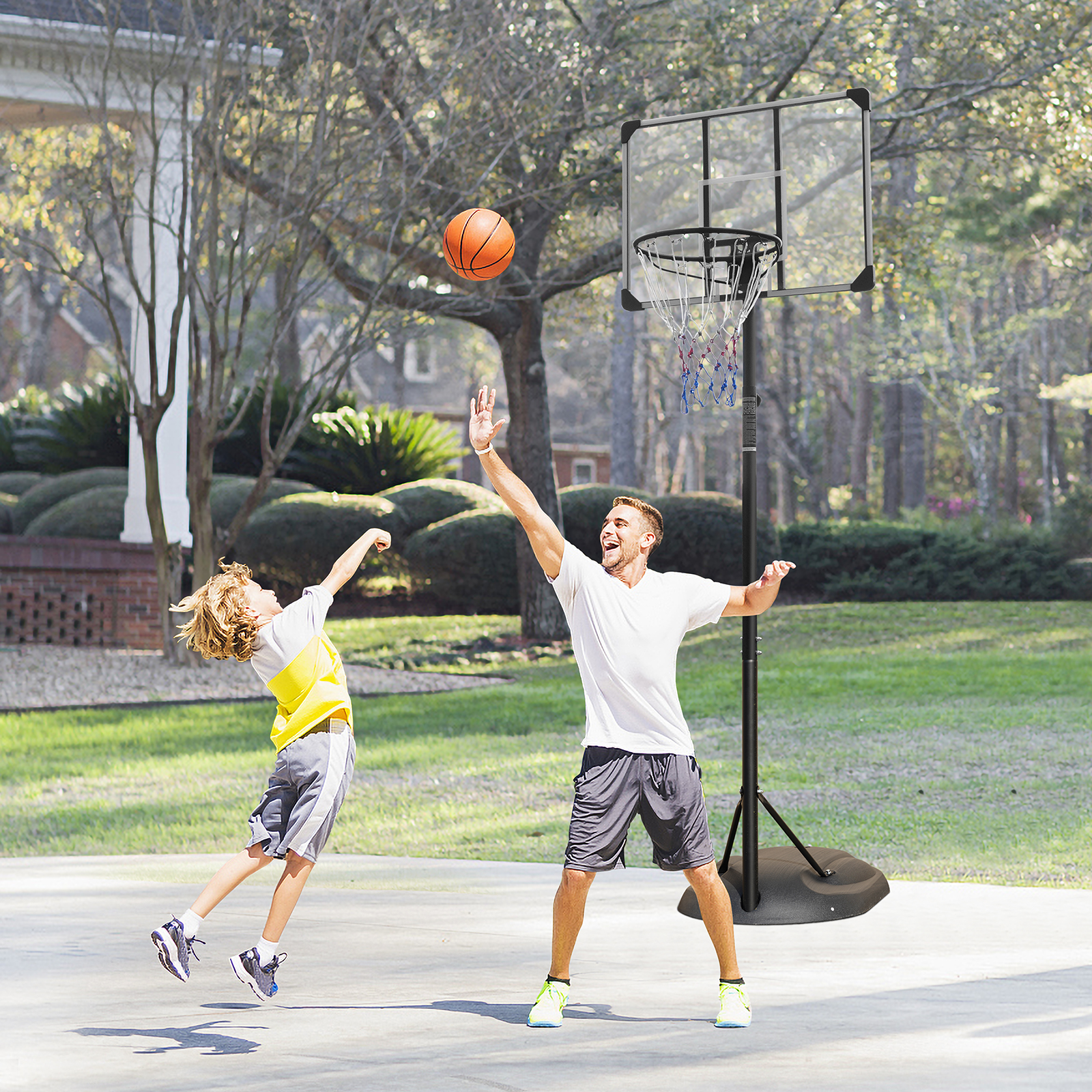 Powanli Portable Basketball Hoop Goal Basketball Hoop System Height Adjustable 7.5ft-9.2ft with 32" Indoor Outdoor PVC Backboard Material