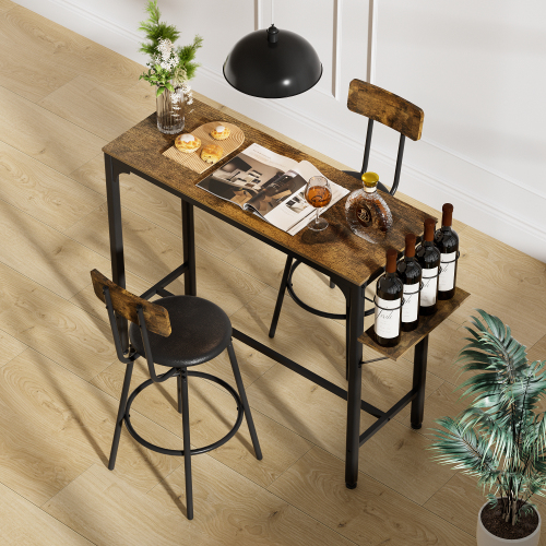  Powanli Wood Top Metal Base side table Industrial Bar Table with two chair--Adjustable table base Bistro Whiskey Pub Table,47.44"W x 15.75"D x 35.43"H