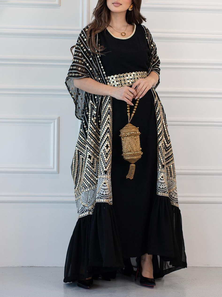 Elegant Round Neck Dress and Sequin Tunic Set