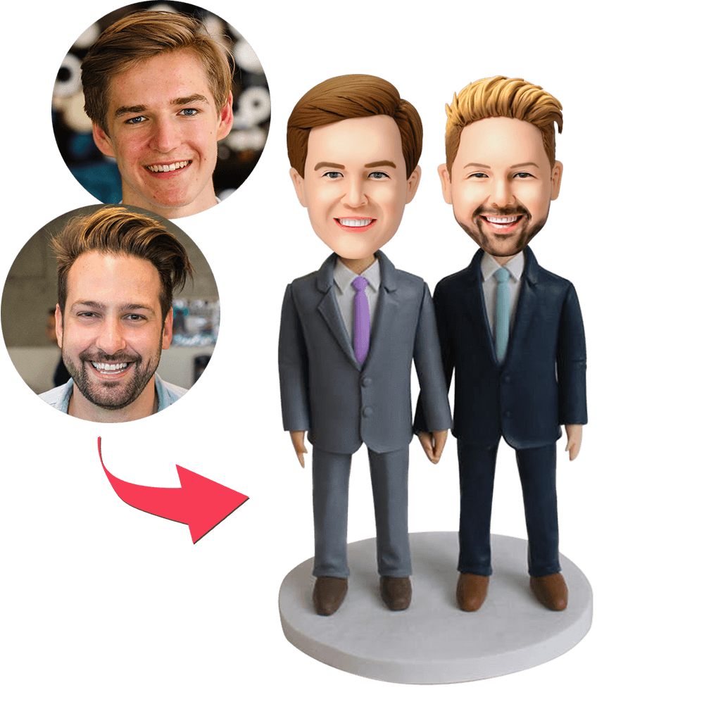 Same-sex Male Couple Custom Bobblehead With Engraved Text