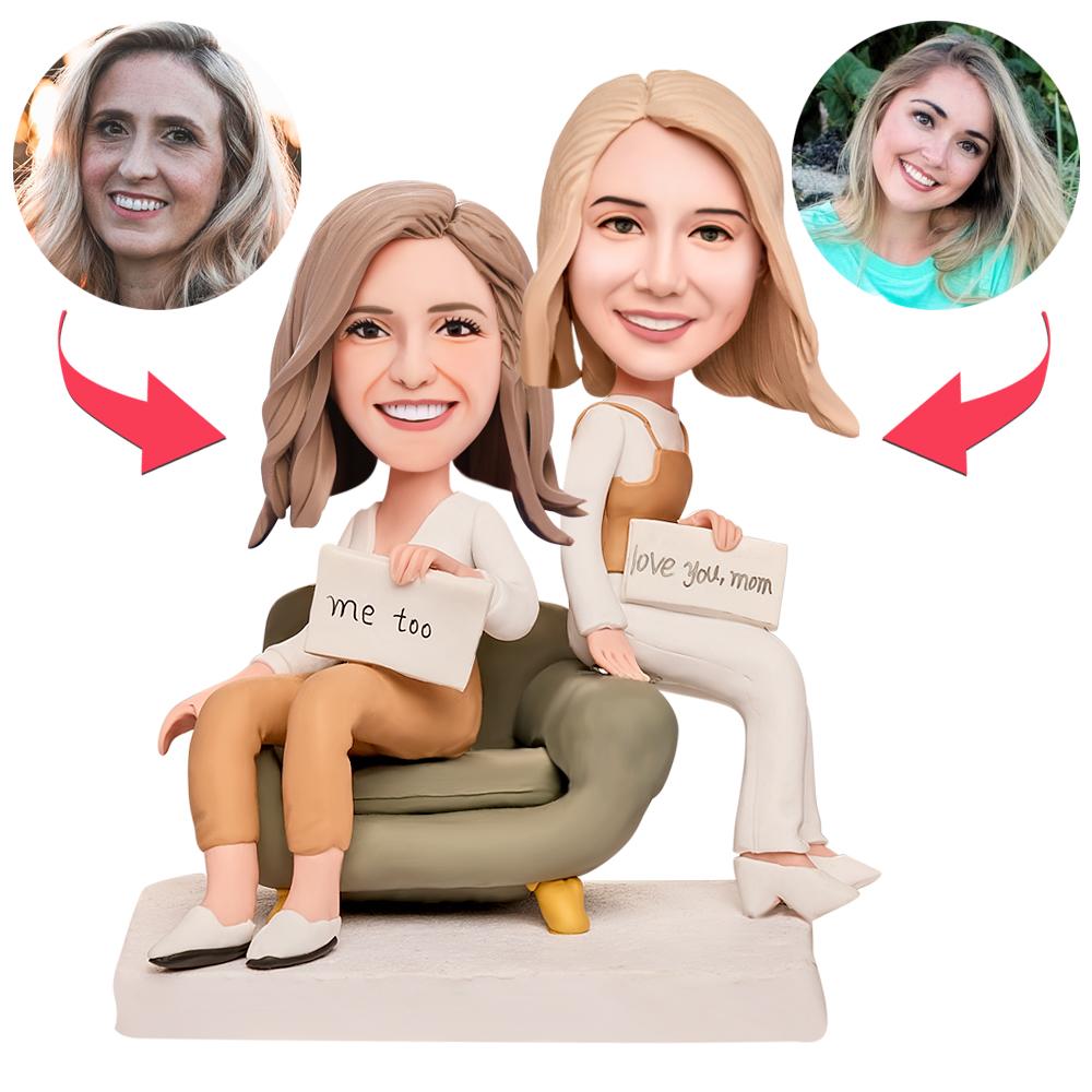 Mother and Daughter Custom Bobblehead with Engraved Text