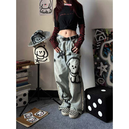 Women's Retro Y2g Graffiti Loose Jeans
