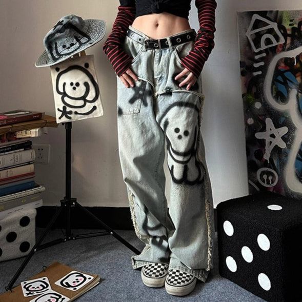 Women's Retro Y2g Graffiti Loose Jeans
