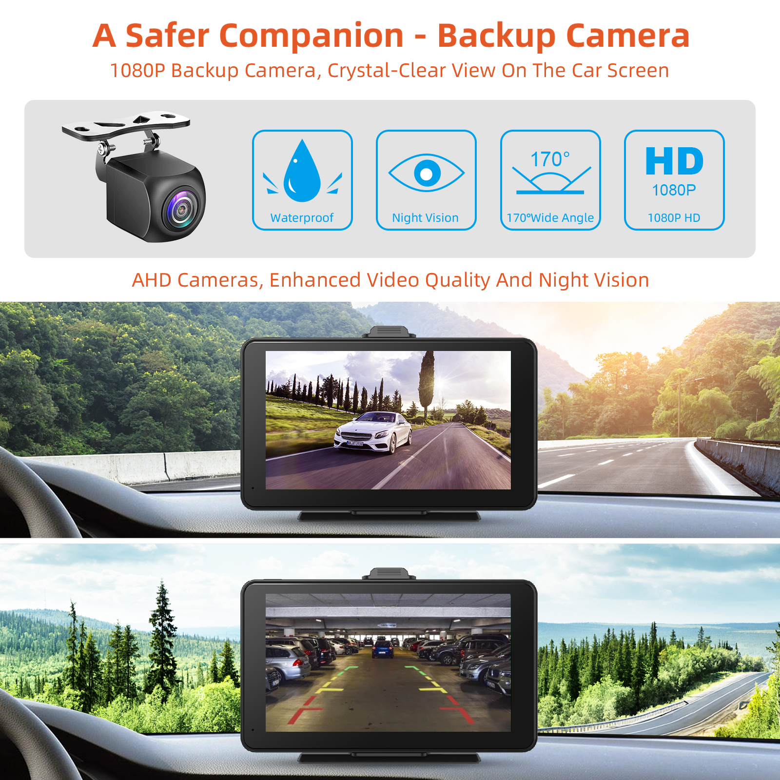 7 Inch HD IPS Touch Portable Car Screen with 1080P Backup Camera