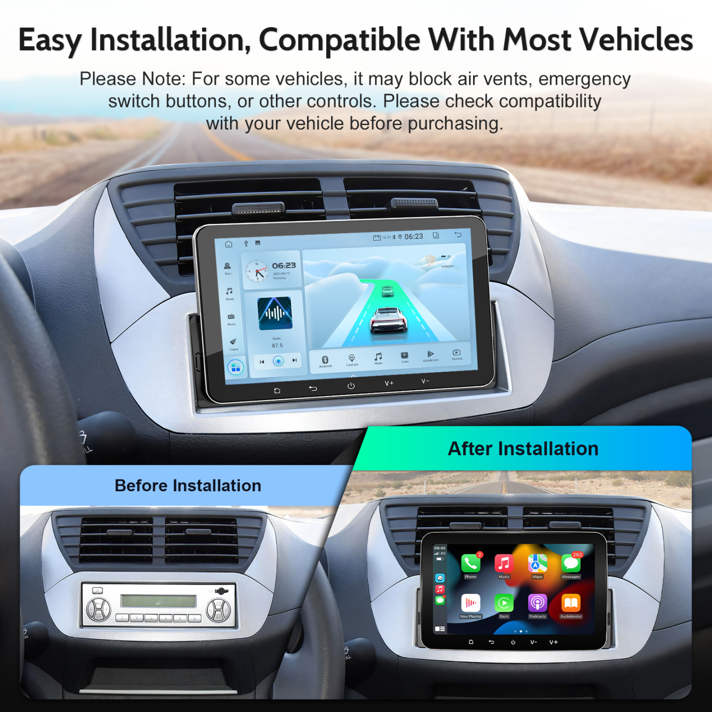 7" Single Din Car Stereo with Wireless CarPlay & Android Auto - Bluetooth, GPS, WiFi, FM Radio, Touchscreen Multimedia Player