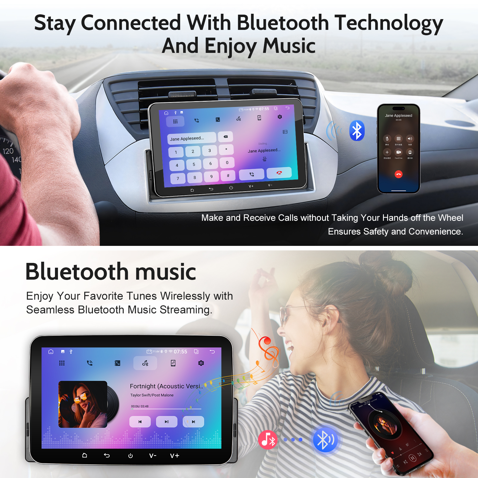 7" Single Din Car Stereo with Wireless CarPlay & Android Auto - Bluetooth, GPS, WiFi, FM Radio, Touchscreen Multimedia Player