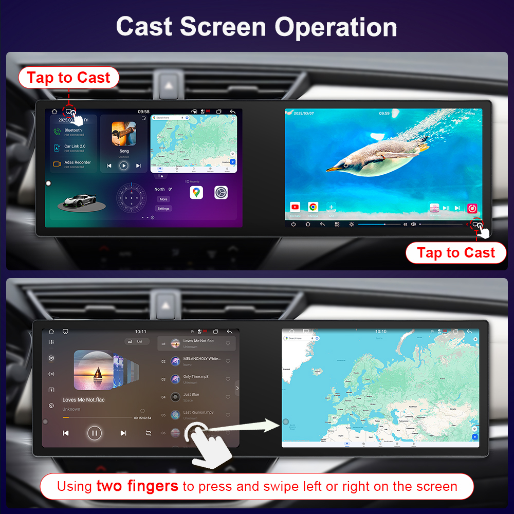 11.5" Dual Screen Autoradio Car Radio Touch Screen Car MP5 Player with Wireless Carplay & Android Auto BT/Type-C/USB