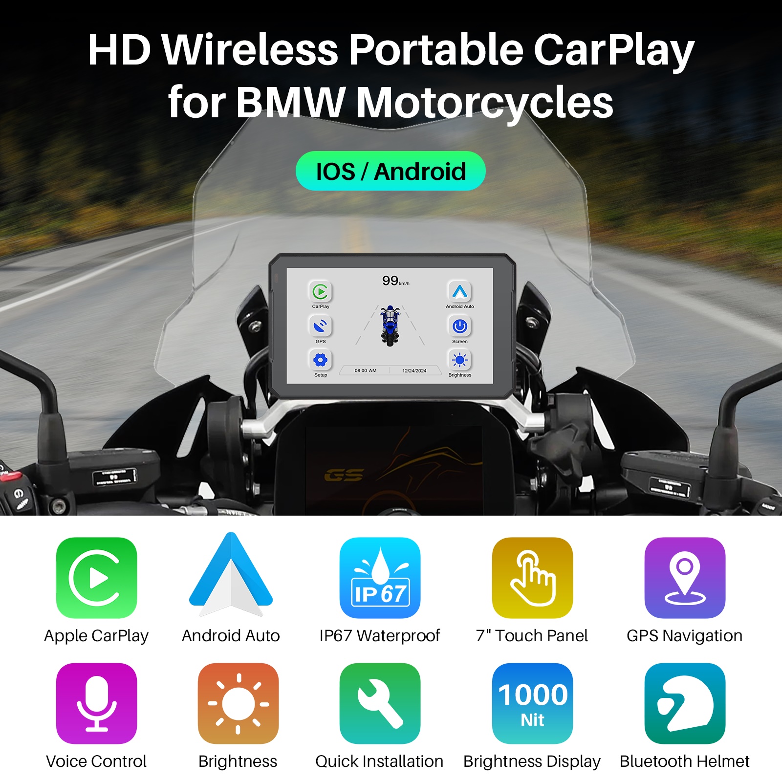 7 Inch Carplay Android Auto BMW Moto Stereo OEM for BMW R1200GS R1250GS S1000XR