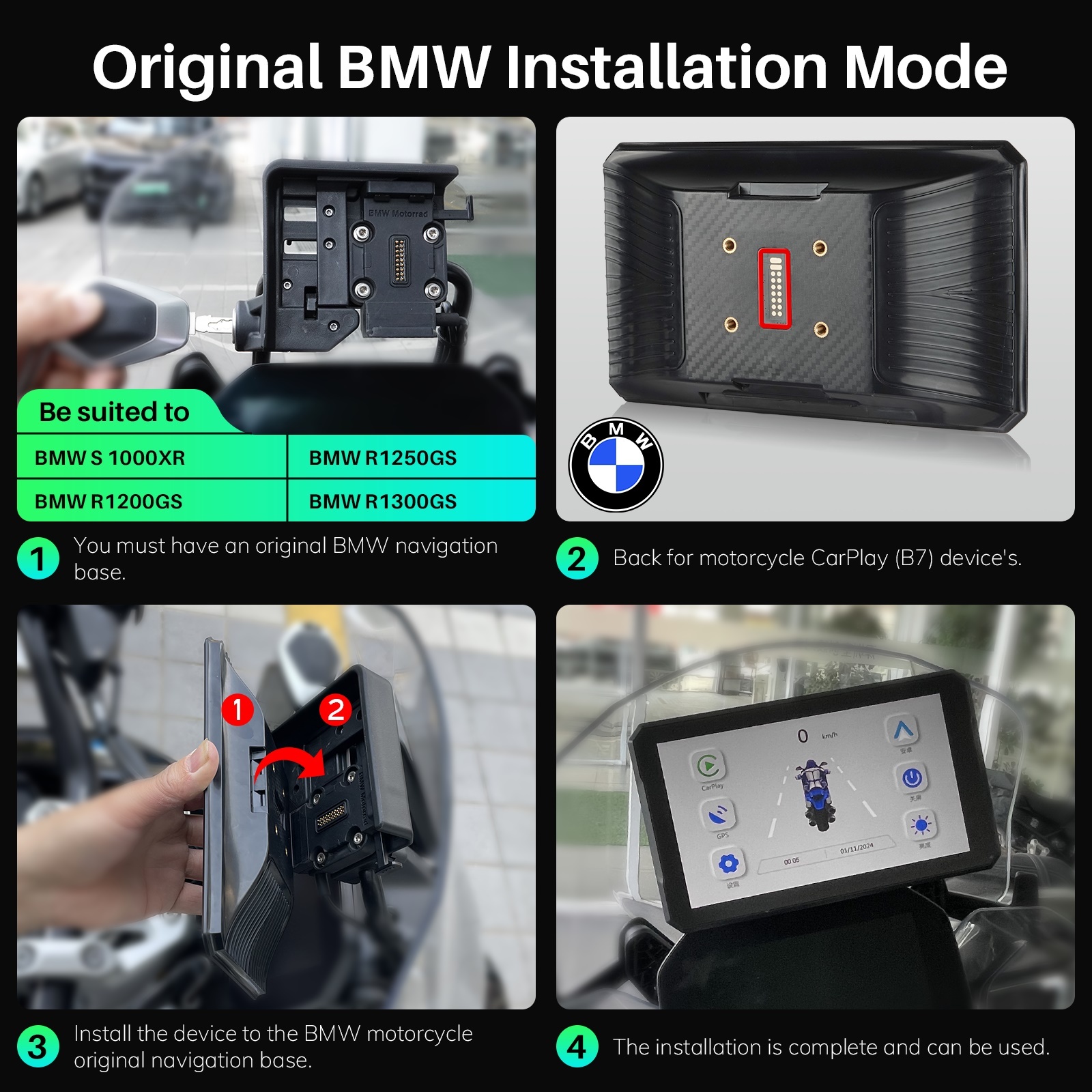 7 Inch Carplay Android Auto BMW Moto Stereo OEM for BMW R1200GS R1250GS S1000XR