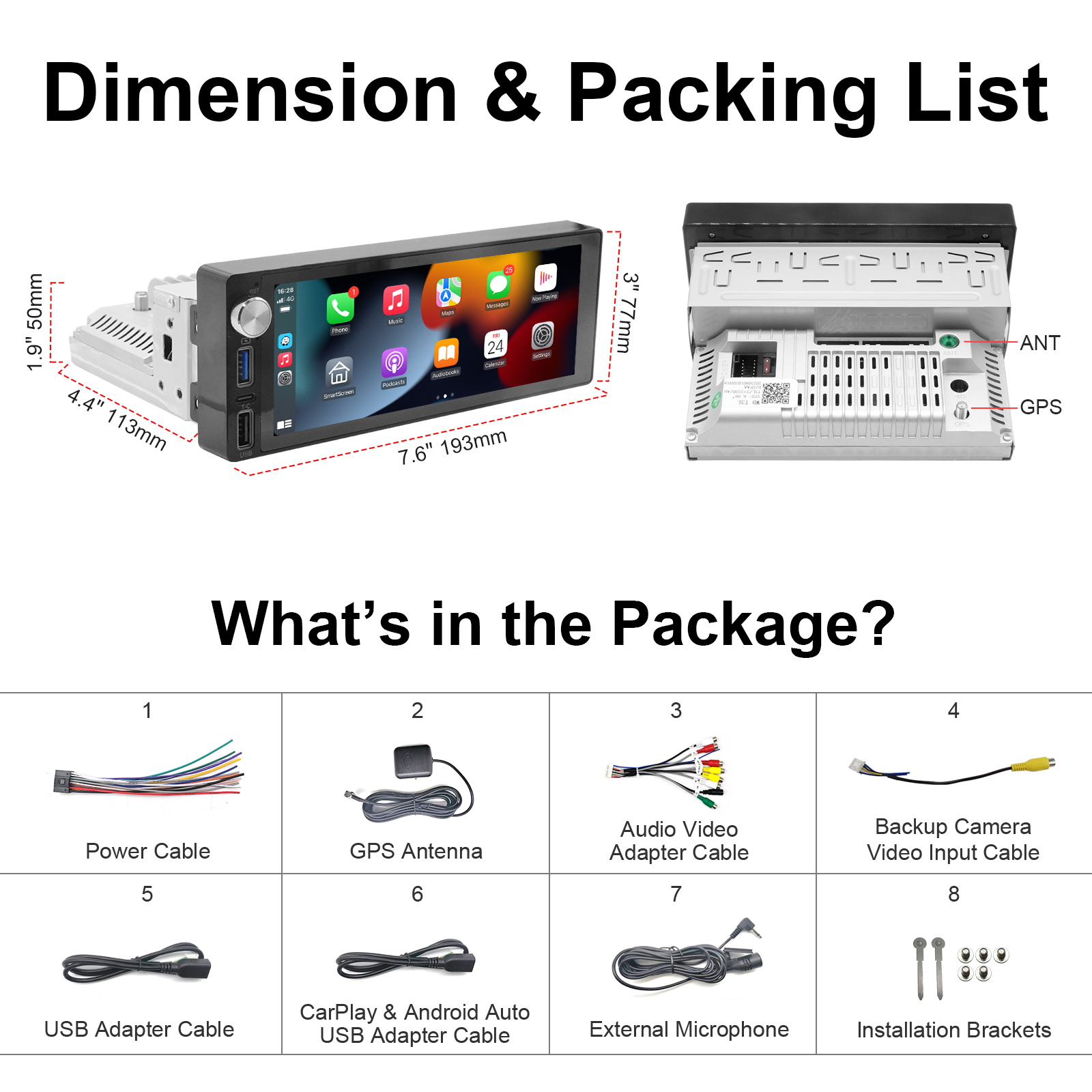6.9" Touch Bluetooth Single Din Car Stereo For Apple/Android CarPlay With 2GB + 32GB  